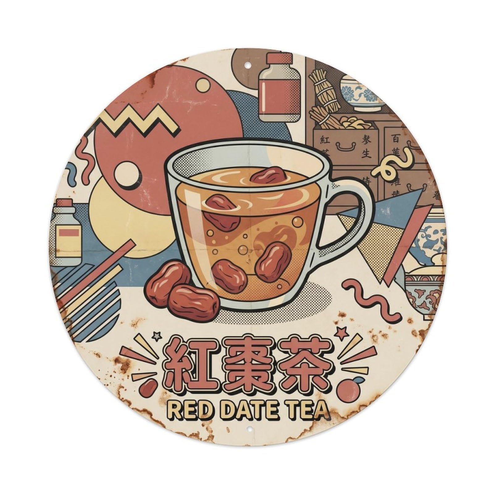 Hong Kong Culture Tea Cup Infusion Bar Colorblock Pop Metal Tin Sign