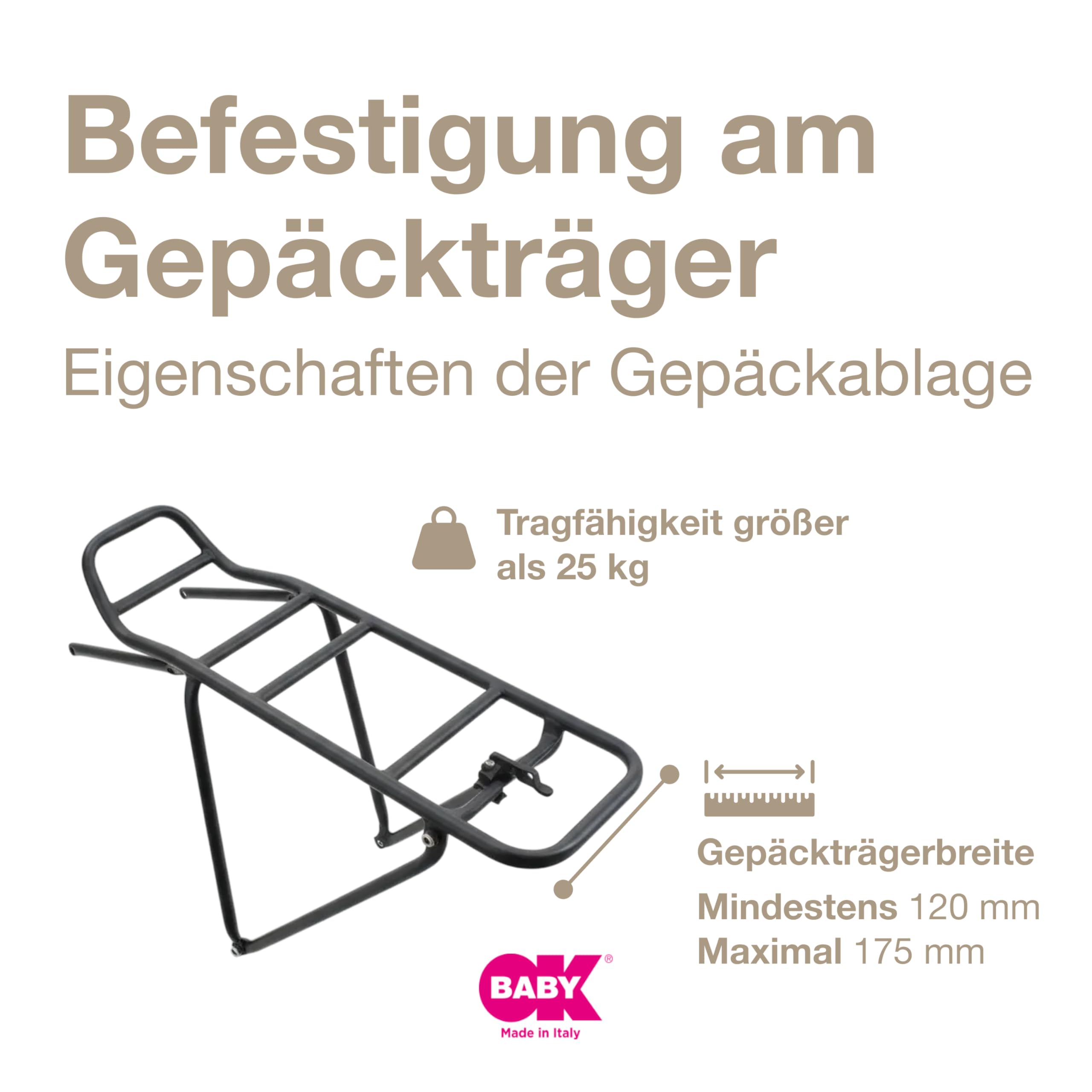 OKBABY- Zusätzliche Gepäckträger-Befestigungshalterung für den Kinderfahrradsitz Baby Shield