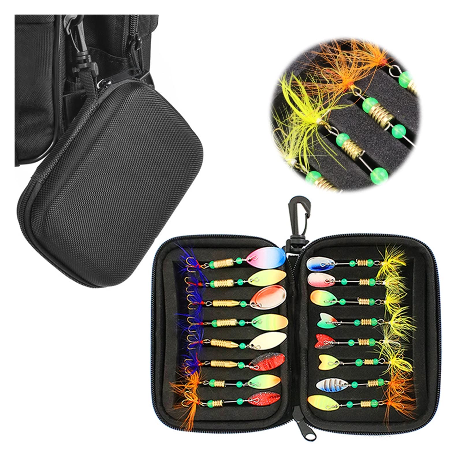 INEOUT Ensemble d'appâts en métal cuillères de pêche leurres Truite Basse coulée Spinner appâts de pêche avec Sac de Rangement étui Accessoires