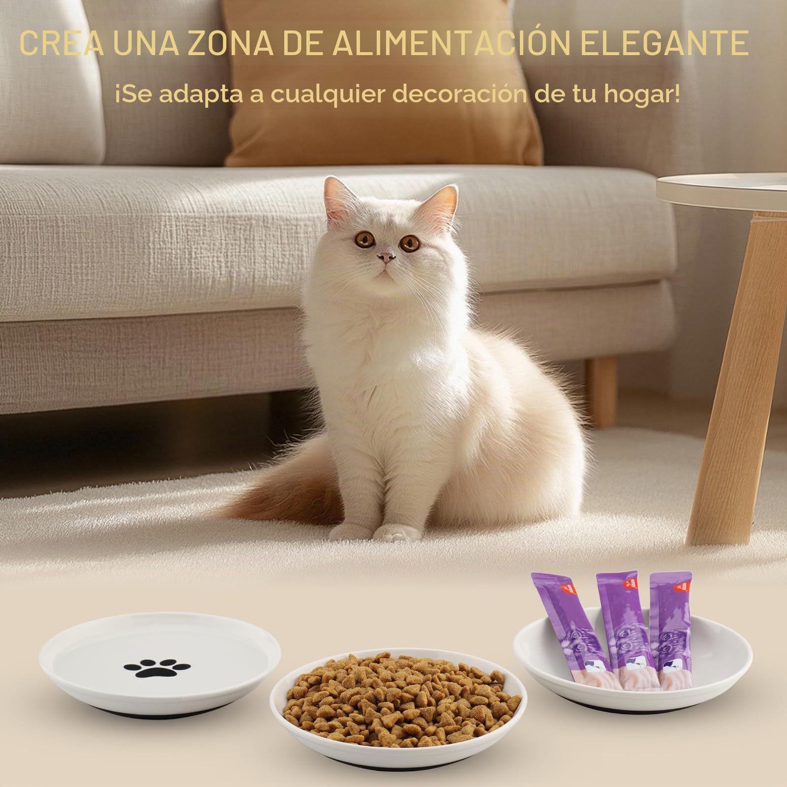 6 Piezas Cuenco Gato, Plano Ceramica Gato, Cuencos de Cerámica para Gatos con Base Antideslizante de Silicona, Comedero para Gatos Gatitos Perros Pequeños, Blanco 15×15×2,8 cm
