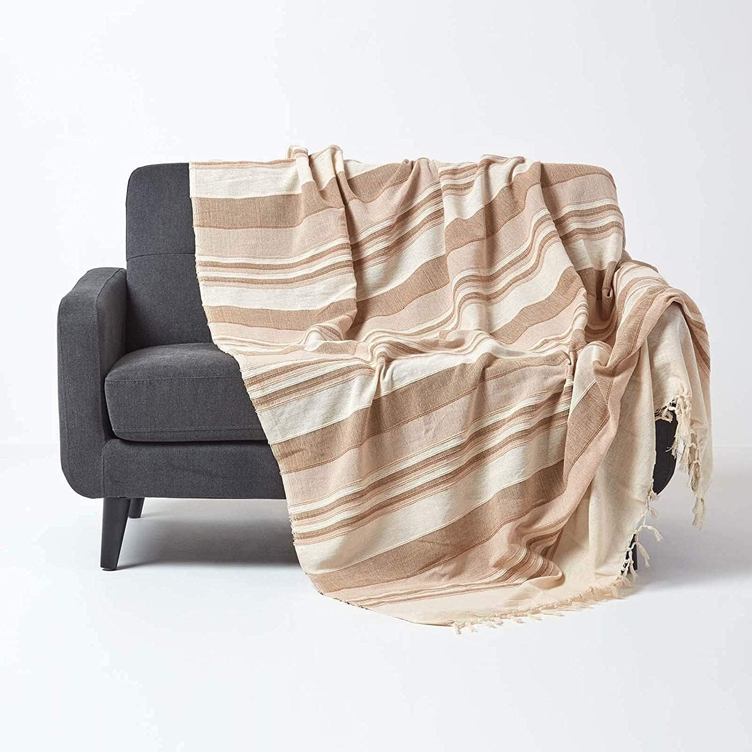 HOMESCAPES Extra Large Natural Beige Throw “Morocco” Cotton Textured