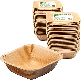 ECODECO Palm Leaf Square Bowls - 50 Natural 5-Inch Disposable Like Bamboo Party Plates
