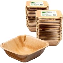 ECODECO Like Bamboo Bowls Disposable - 50 Square 5" Party Plates