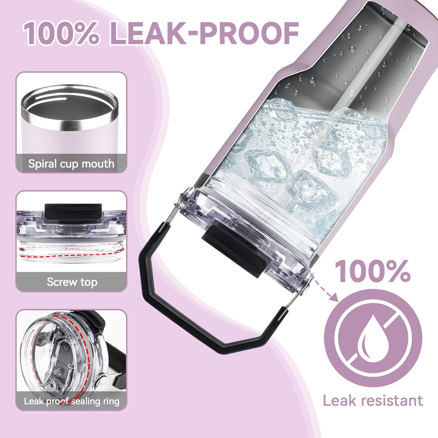 20oz Tumbler with Handle and Flip Straw Lid Double Wall Insulated Travel Coffee Mug Stainless Steel Vacuum Insulated Coffee Tumbler Cup for Hot and Cold Beverages,Leak-proof&BPA-free (20oz,Purple) - Image 5