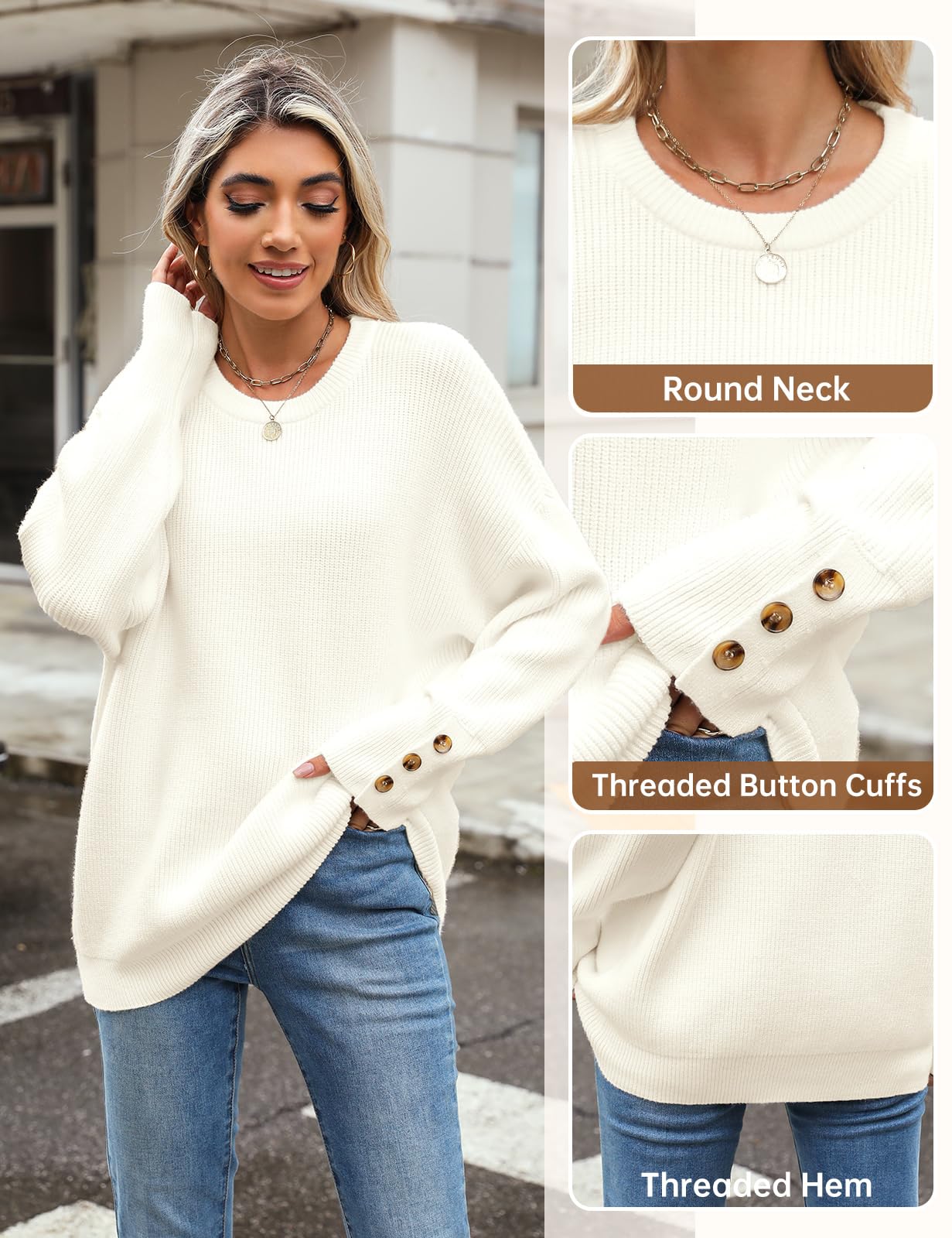Vijamiy Maglione Donna Collo Rotondo Maglia Moda e Tempo Libero Sweatshirt Elegante Maglione Cashmere Pullover Autunnale Invernale Maglione Caldo