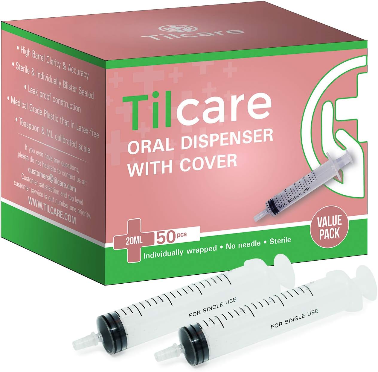 20ml Oral Dispenser Syringe with Covers 50 Pack by Tilcare