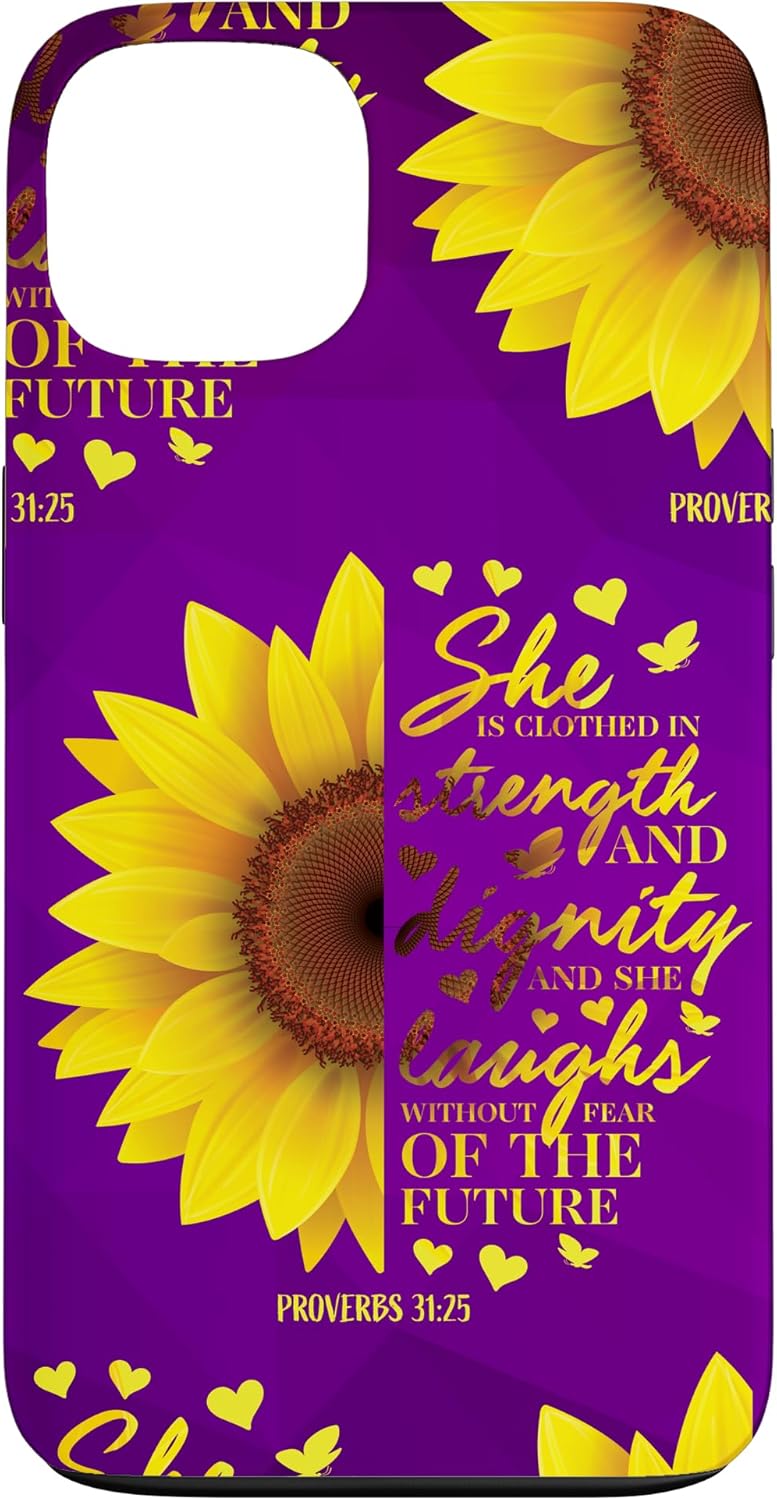 iPhone 13 Inspirational Christian Verse Proverbs 31 Purple Sunflower Case