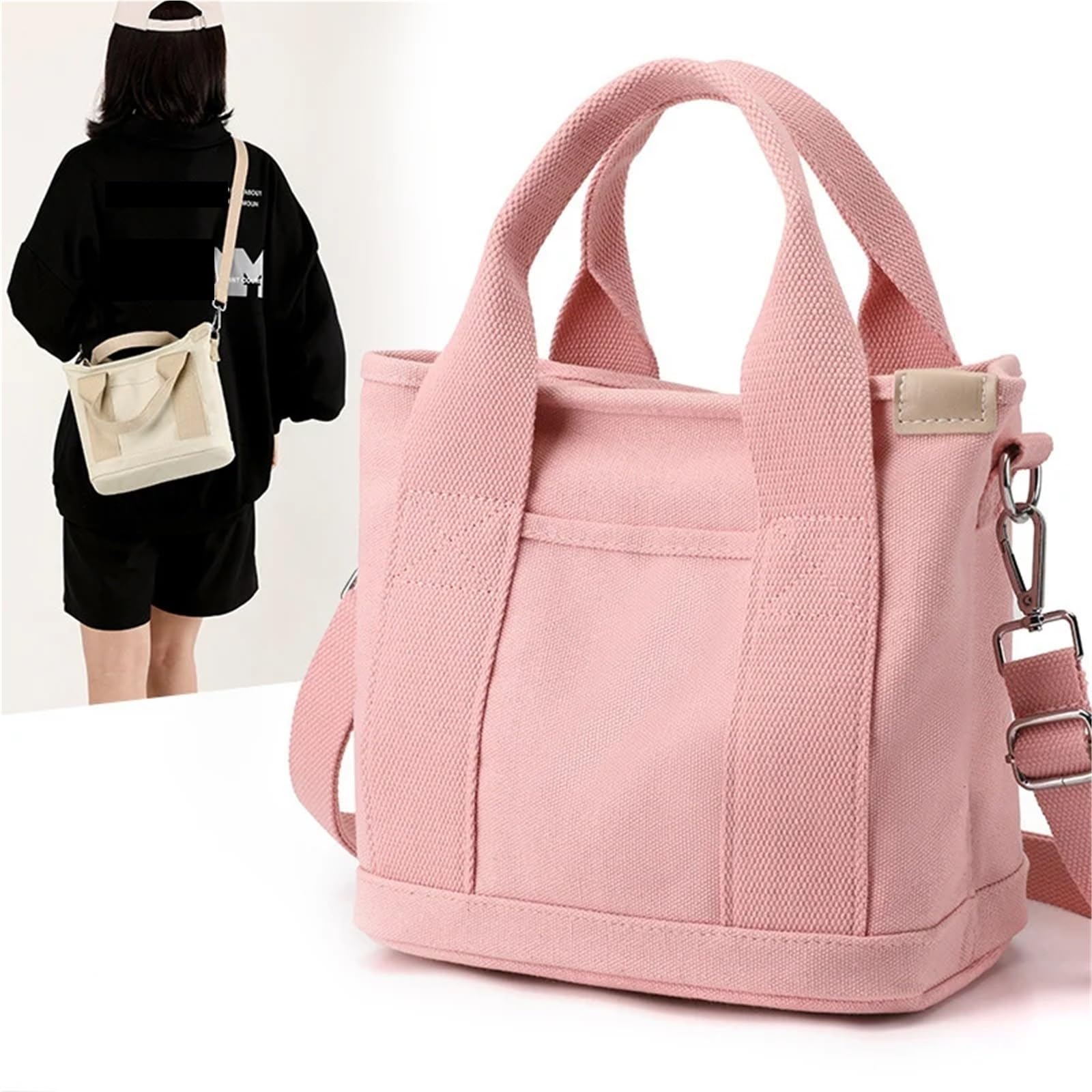 Canvas Tote Bag Damen Kleine Tasche mit Reißverschluss Lady Single Shoulder Tragbare verdickte Handy Bucket FüR Damen