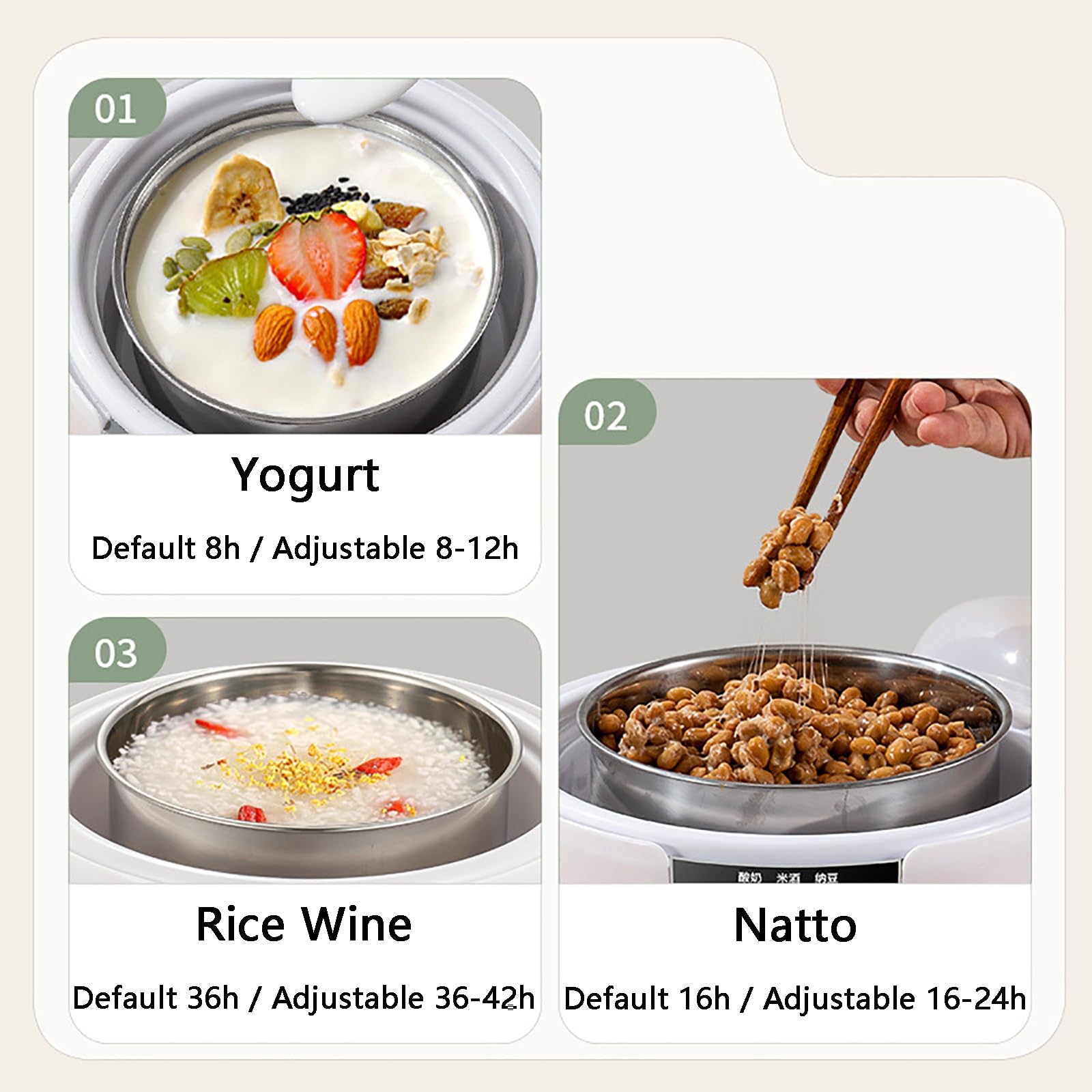 Yogurtiera, Grande capacità, con display intelligente, tempo regolabile, facile da usare, for preparare yogurt, vino di riso, natto