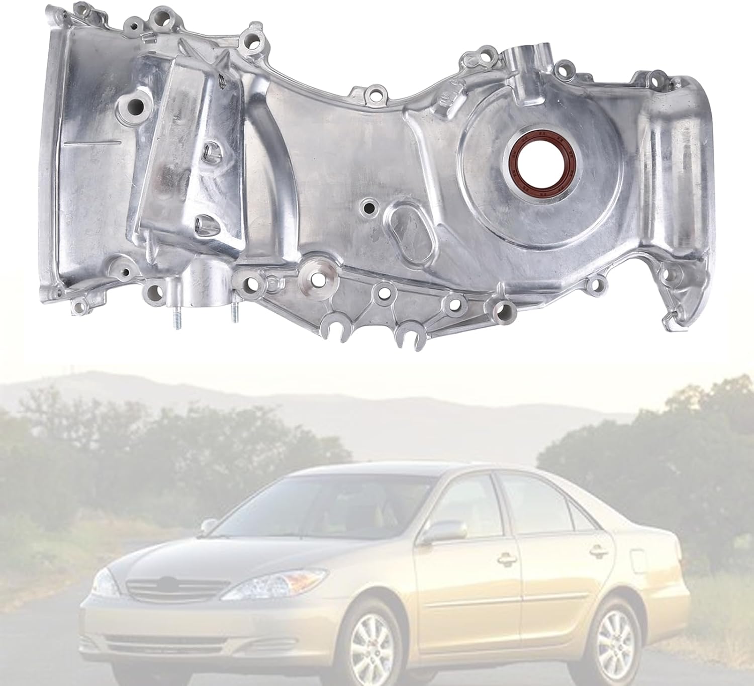 Engine Front Timing Cover Compatible for Toyota Camry 2002-2011 & Solara 2002-2008 & Highlander 2001-2007 2.4L Engine Timing Chain Cover Replaces# 11310-28070 1131028040 113100H011 - Aluminium