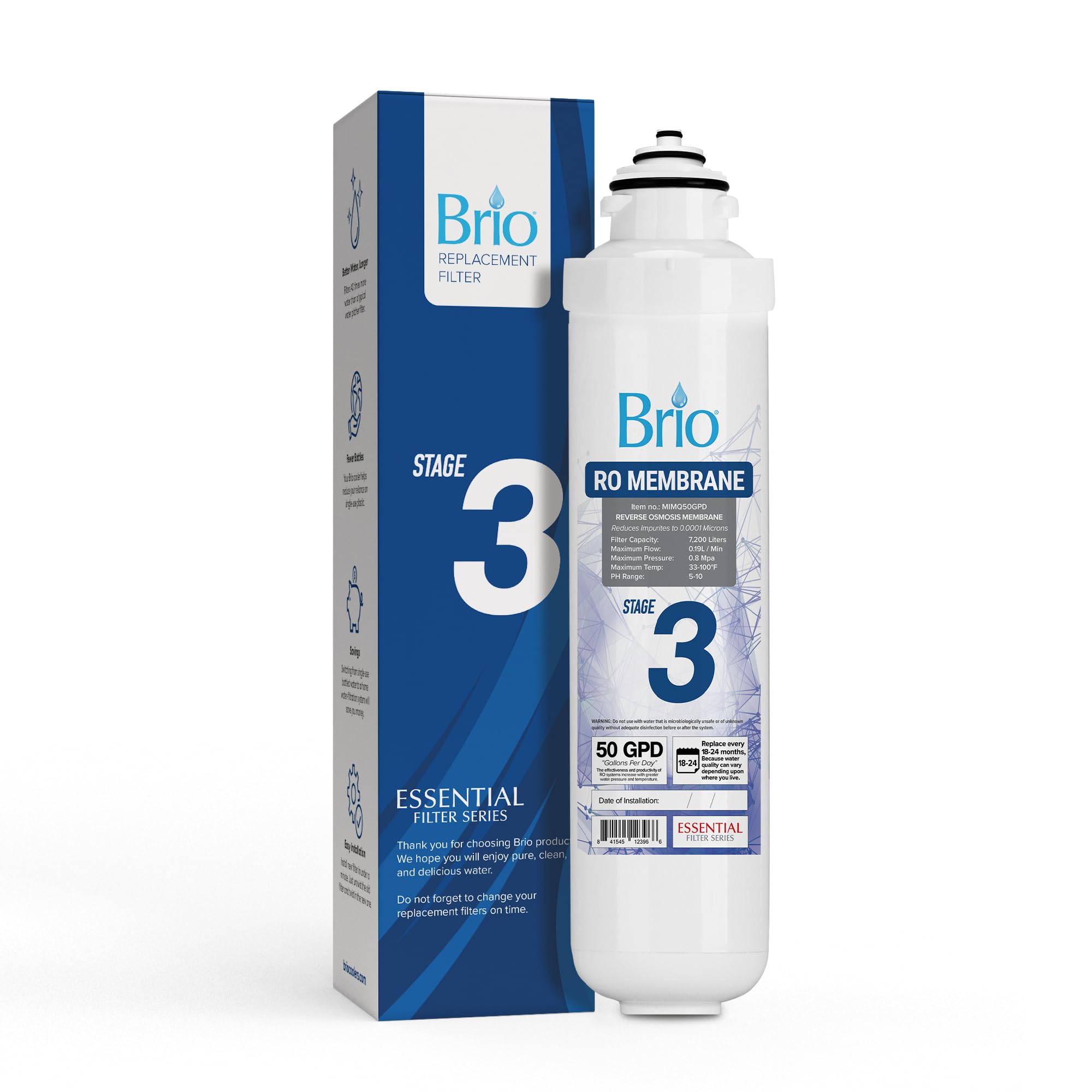Brio MIMQ50GPD - Filtro de agua, polipropileno, color blanco