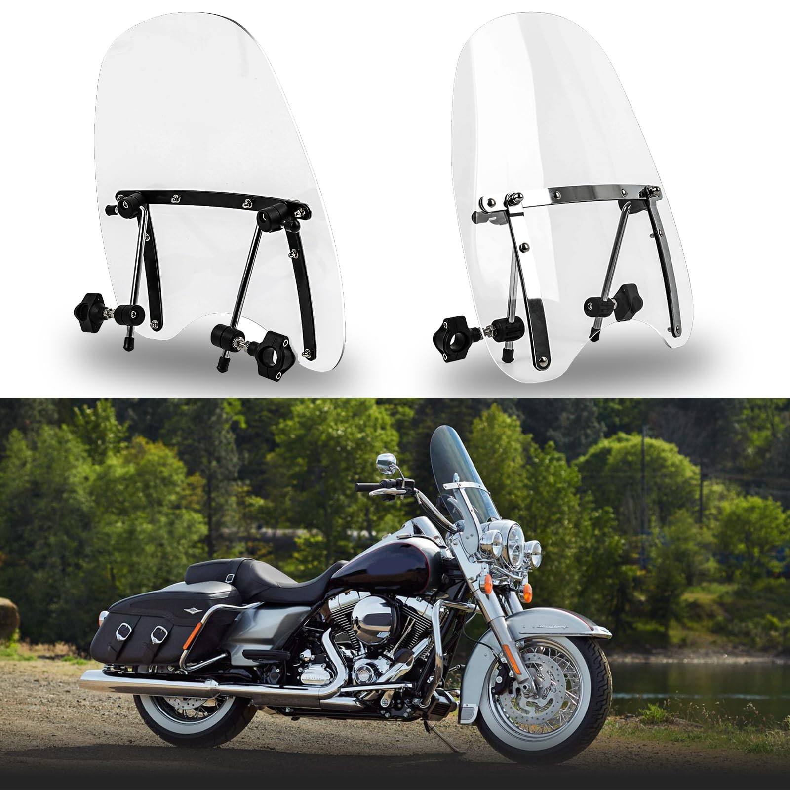 DREAMIZER Universal Motorcycle Windshield 18"x16" Claer Motorcycles Windscreen PC Wind Deflector for 1 or 7/8” Handle Bars Motorcycle Motorbike (18 inch x16 inch)