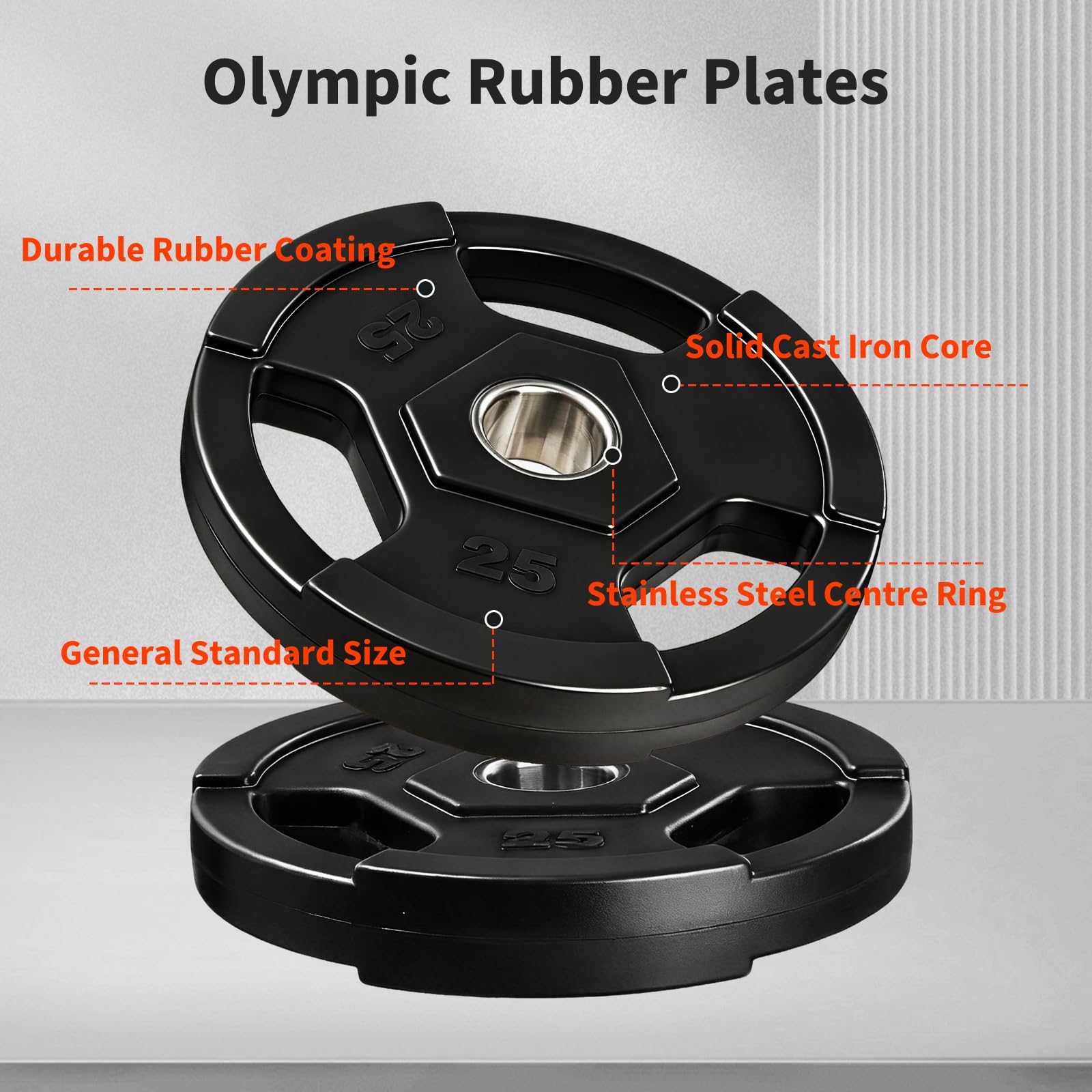 Garvee Discos Olímpicos de Caucho - Placas de hierro fundido silenciosas para musculación y gimnasio en casa, protección del suelo, adecuadas para barras olímpicas - Par de 2 x 10 lbs