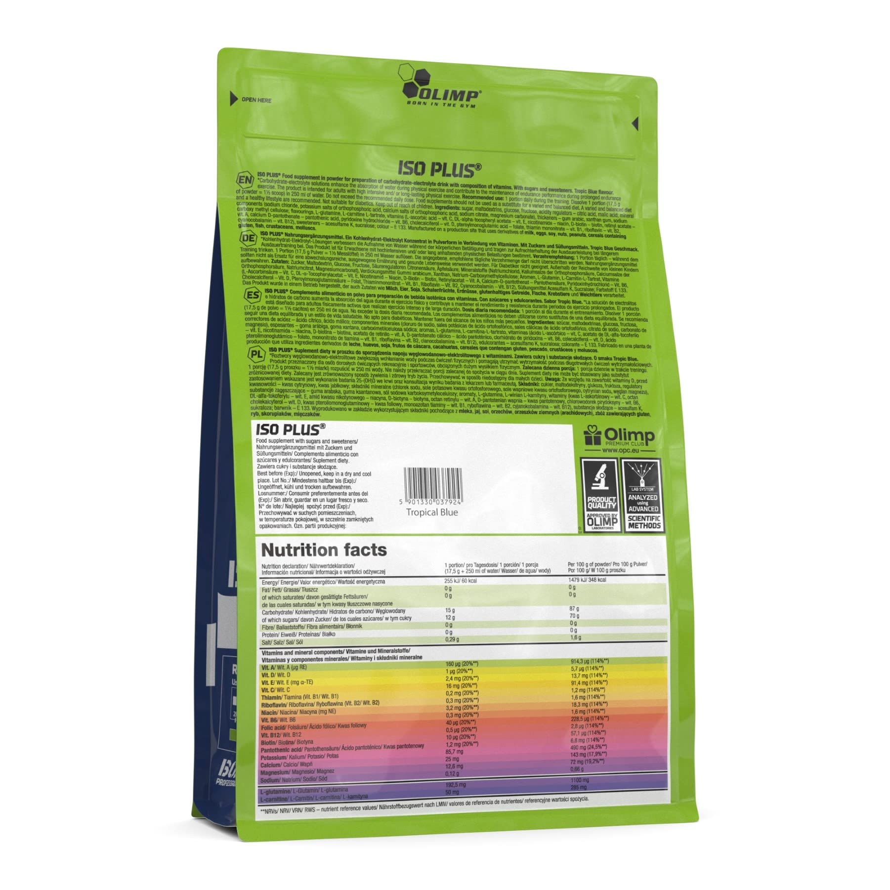 Olimp Sport Nutrition Iso Plus Powder Tropic Blue, 1er Pack (1 x 1.505 kg)