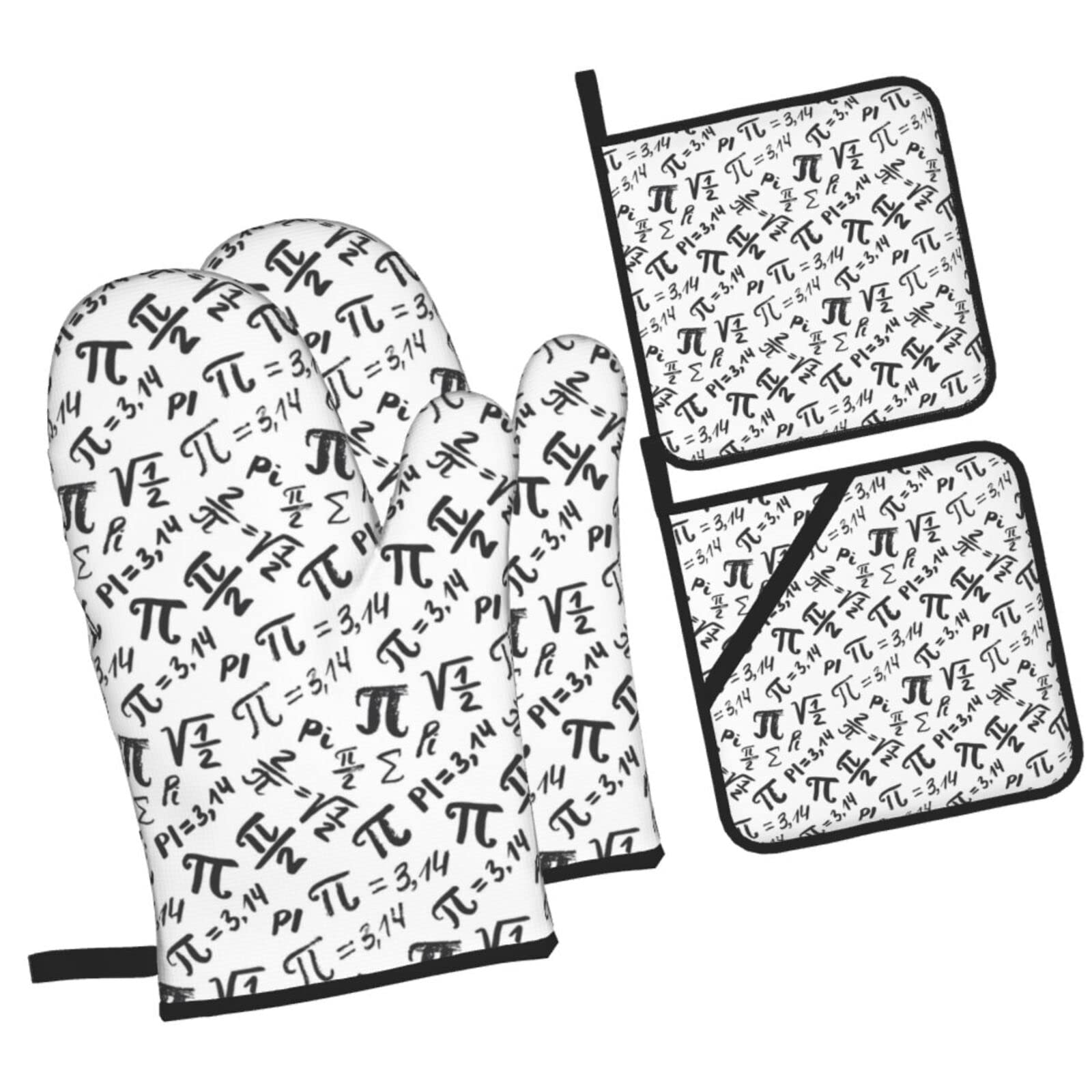 Pi Symbol White Oven Mitts and Pot Holders Sets, Christmas Oven Mitt Kitchen Heat Resistant Non-Slip Pot Holders Set for Cooking Baking BBQ