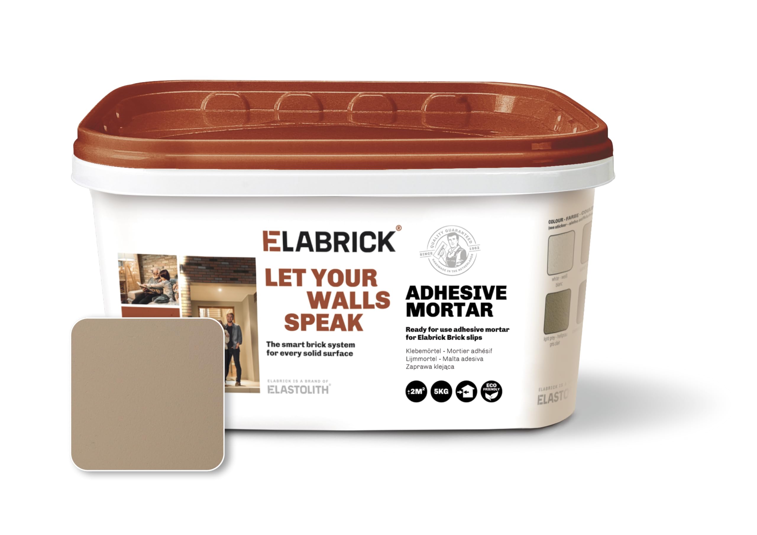 Elastolith Elabrick 55051 Adhésif/enduit prêt à l'emploi pour brique de Parement flexible, 5 kg pour faire 2 m² -SAND Gris clair