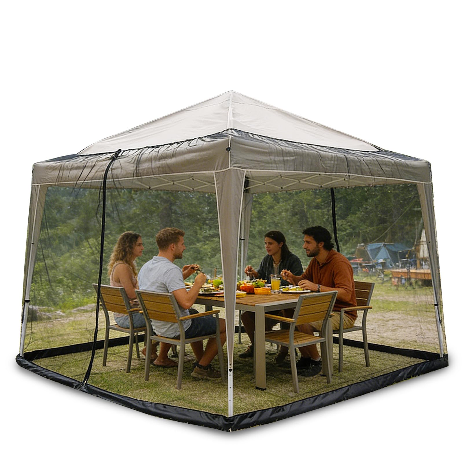Moustiquaire de Parasol, 3x3M Toile de Tonnelle Moustiquaire Exterieur avec 2 zippé, Rideau pour Pergola, Filet, Carré, pour Pavillon de Jardin, Noir