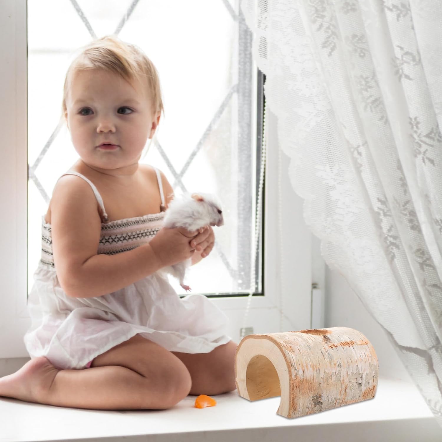 POPETPOP Compact Size Hamster Hideout Cage Landscaping Tunnel Hamster Hide Toy Wooden Hideout Hole Pet Playhouse