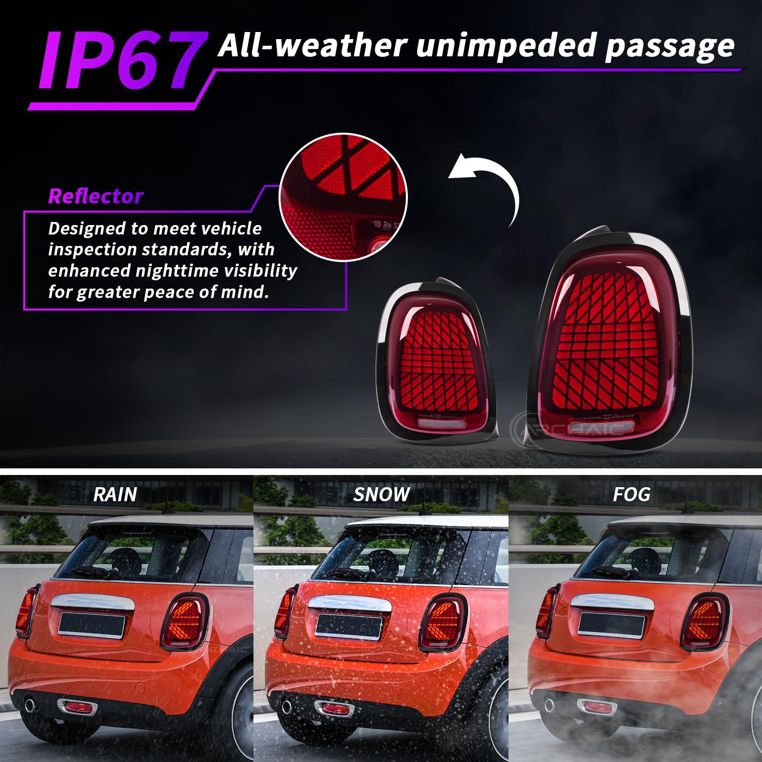 Archaic Tylne światła LED kompatybilne z MINI COOPER F55 F56 F57 HATCHBACK/CONVERTIBLE 2014-2024, tylne światła z animacją DRL, 3 tryby świateł tylnych, para (czerwone)