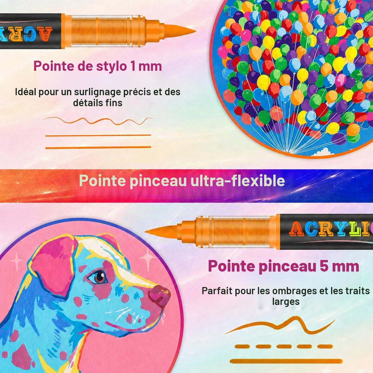 NICETY 360 Couleurs Feutres Acryliques avec Pointe 1-5mm – Acrylic Paint Marker pour Pierre, Bois, Verre, Céramique & Tissu, Marqueur Acrylique pour Surfaces Multiples, Imperméable & Non Toxique