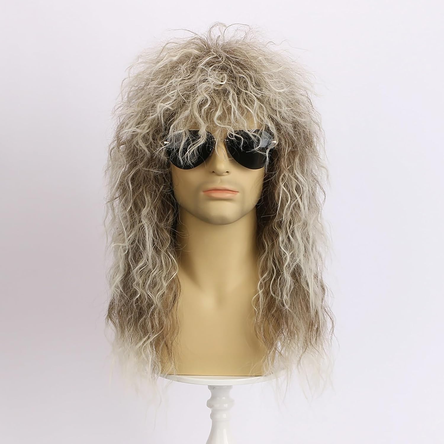 ccXrC Men and Women Long Curly Wig70s 80s Rocker heavy Metal Wig Mens Party Wig Halloween Costume Anime Daily Wear Wig(Black)