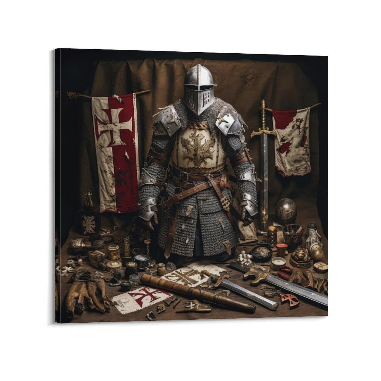 XKUGA Medieval Templar Crusader Gear Armoured Poster Modern Decorative Canvas Prints - Ideal Wall Art for Family, Man Cave, Game Room, Boys & Girls Bedroom 12x12inch(30x30cm)