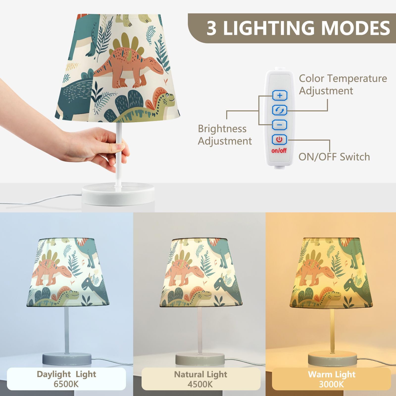 Mnsruu Lámpara de mesita de noche, dinosaurio, cocodrilo, lámpara de mesa infantil, bombillas LED, lámpara de escritorio, pantallas de tela para dormitorio, sala de estar, mediana