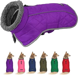 Fragralley Dog Winter Coat Jacket - Reflective Adjustable Windproof Dog Turtleneck Clothes, Doggie Cold Weather Vest, Warm Fleece Lining Puppy Snow Coat for Small Medium Large Dogs (Large, Purple)