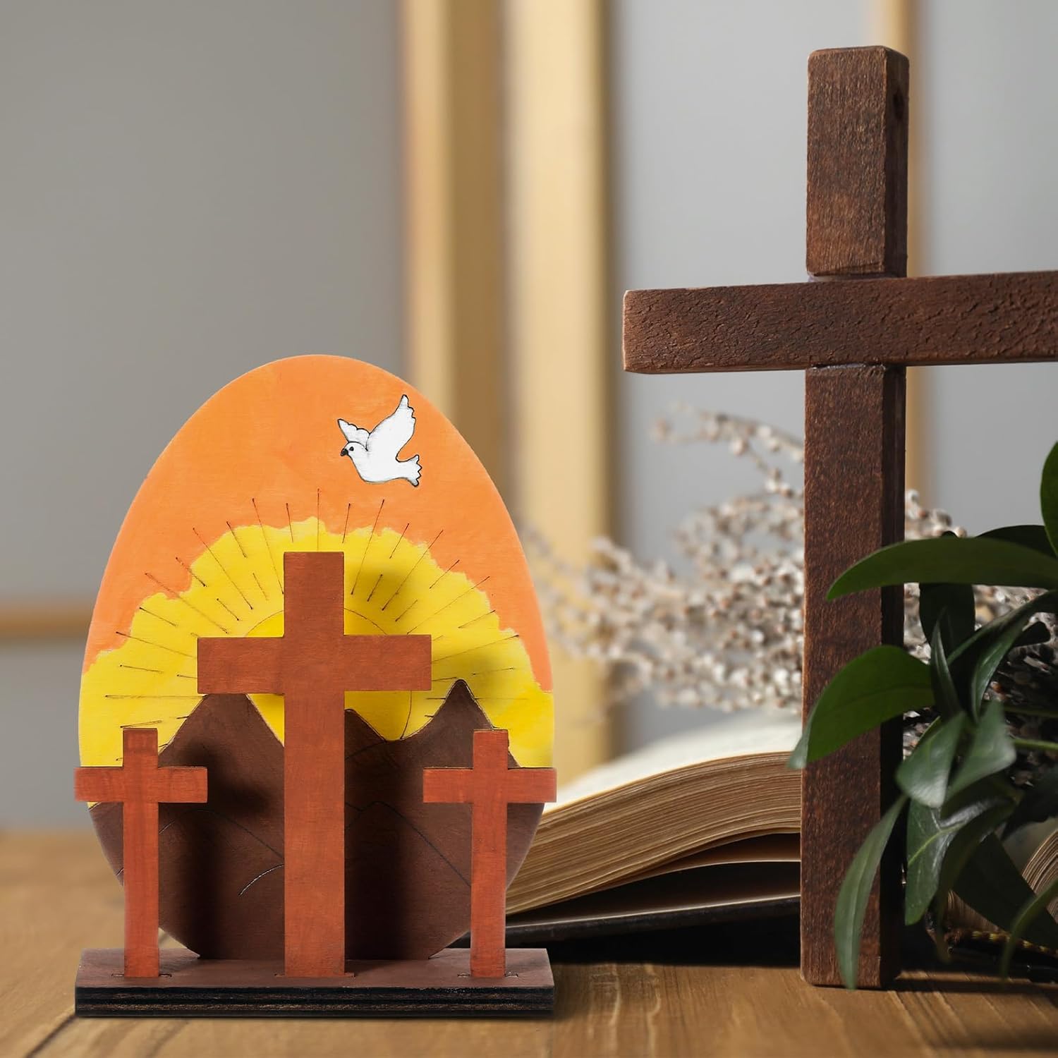Blueweenly 12 Sets Easter Crafts for Kids Religious - He is Risen Wood Cross DIY Kit for Sunday School, Classroom, Church Events - Bible Bulk Gifts for Creating Table Display