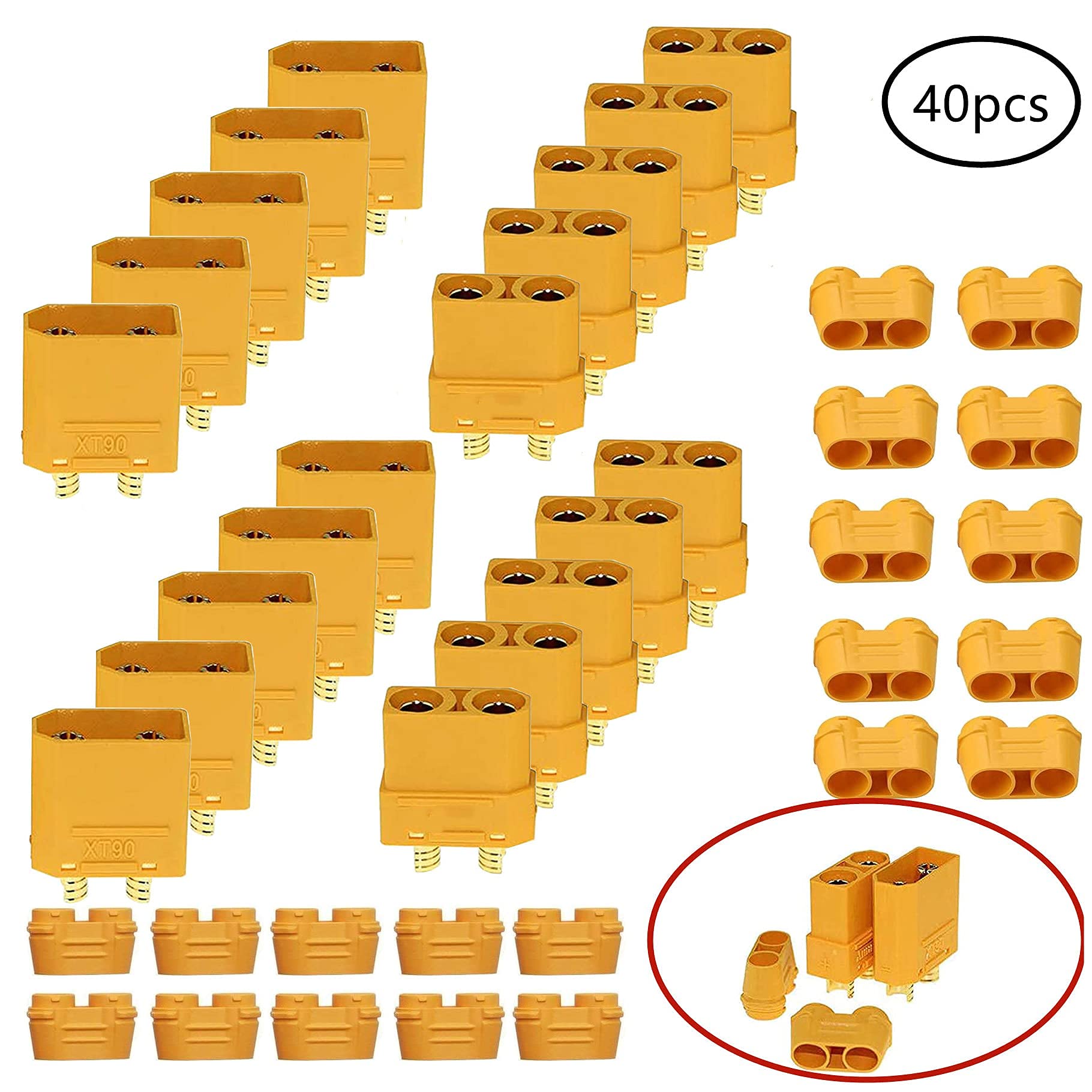 HUAZIZ 10 Pairs Connettore Spina XT90, XT90 Guaina , XT90Connettore Maschio Femmina ，Proiettile Connettori con Connettore di Alloggiamento Guaina per per Batteria Lipo RC Aerei Auto - 2