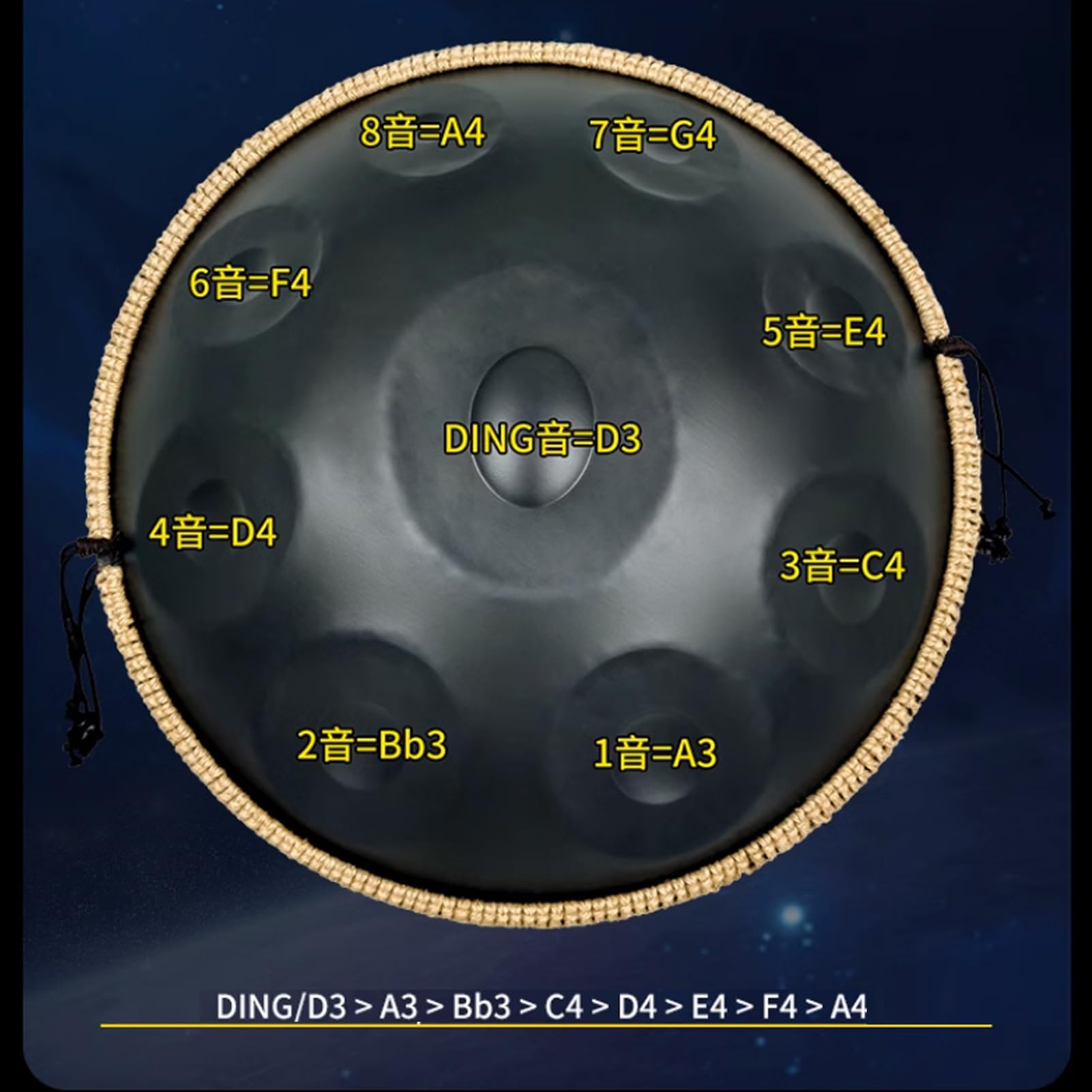 Ensemble de percussions Handpan 9/10 notes 22 pouces Handpan professionnel en ré mineur Hand Pan 440 Hz/432 Hz Instrument de percussion en acier pour performances professionnelles (22 pouces 10 note