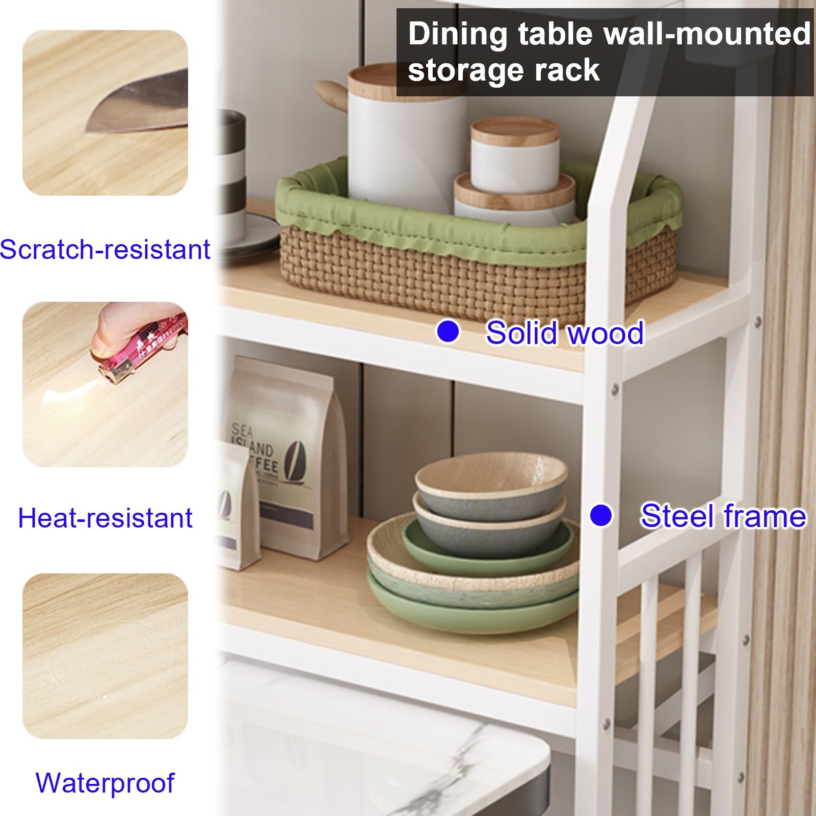 LYGXWJFC Scaffale da Cucina a 3 Livelli, credenza Aperta Sottile, Piano di Lavoro per Utensili da Cucina, Ideale per Sala da Pranzo e Soggiorno, scaffale Bianco (100x24x150 cm)