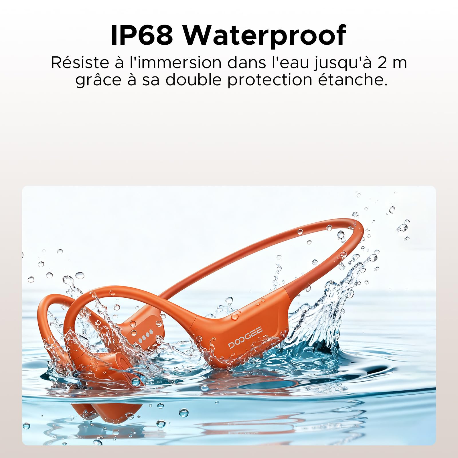 Cuffie a Conduzione Ossea Nuoto, 10H IP68 Impermeabili Sportivi Auricolari Conduzione Ossea 64GB MP3 Bluetooth 5.4 Nuoto, corsa e fitness,Arancione