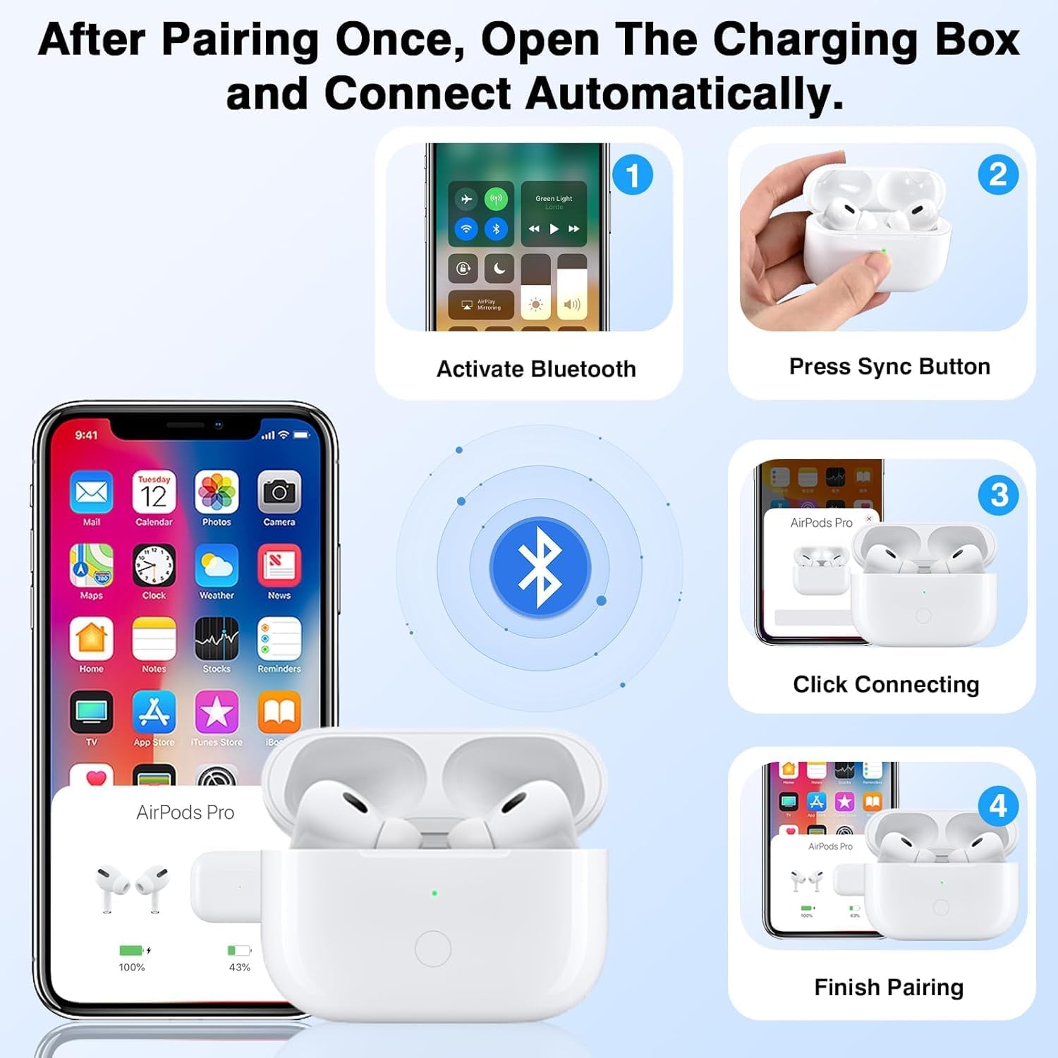 Wireless Charging Case for AirPods Pro 1st / 2nd Gen with Type-C Charging Port, Compatible with AirPod Pro 2nd Generation Replacement Case, with Blue-Tooth Sync Button, No Earbuds - Image 6