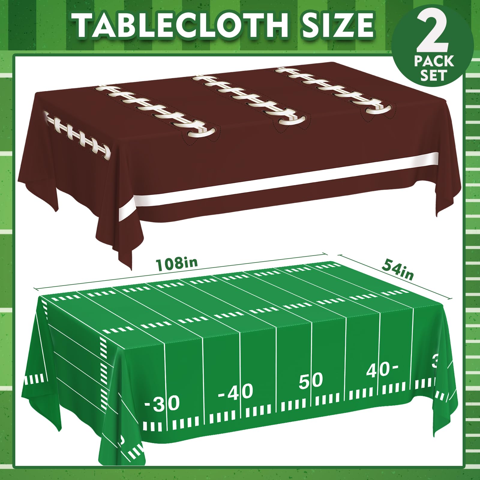 Football Party Decorations, 2 Pack Disposable Tablecloth, Plastic Touchdown Table Cover for Birthday Party Decor Supplies Gameday Tailgate Decorations