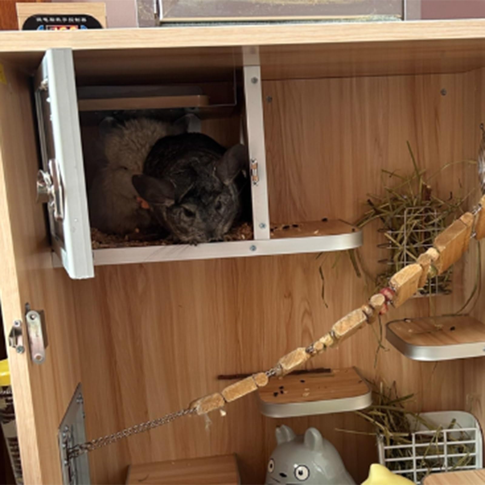 Jaula de ardilla Chinchilla - Hábitat de madera para animales pequeños con rejillas de ventilación transpirables, diseño de nido de hielo, enfriador para verano, apto para varias mascotas pequeñas, 60