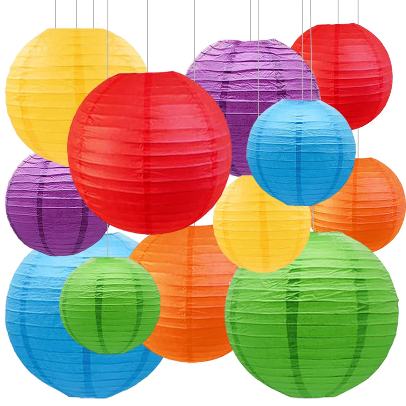 SIPRKAICT Colourful Paper Lanterns,12pcs Rainbow Hanging Round Paper Lamps for Classroom,Birthday,Baby Shower,Wedding,Party and Ceiling Decoration