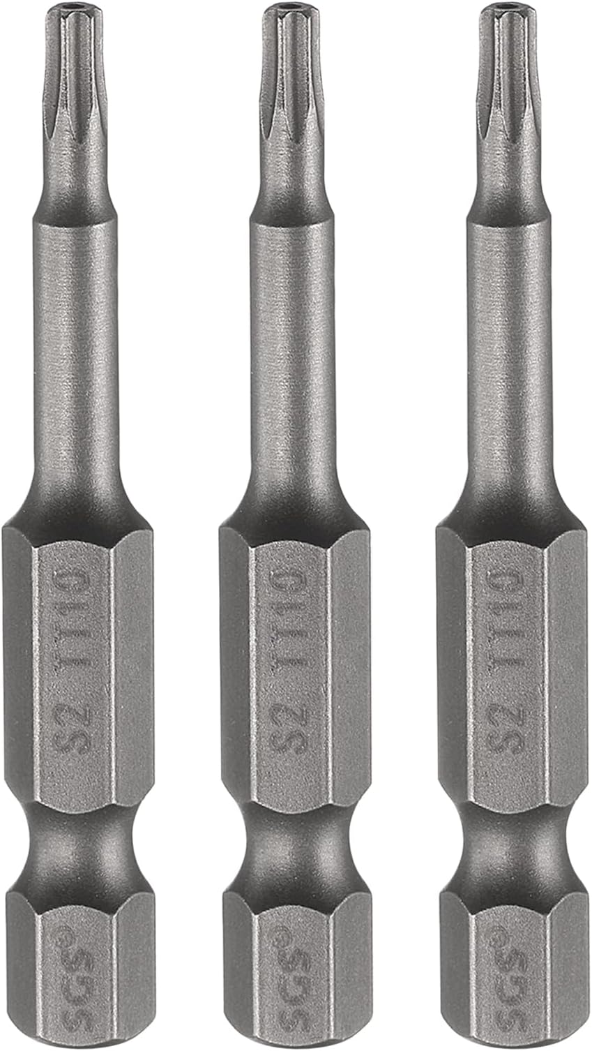 sourcing map 3pcs TT10 Security Torx Head Screwdriver Bit 2" (50mm) Long 1/4" Hex Shank Magnetic Tamper Proof 6 Point Star Screw Driver Drill Bits S2 Steel Hole Tip Industrial Power Tools