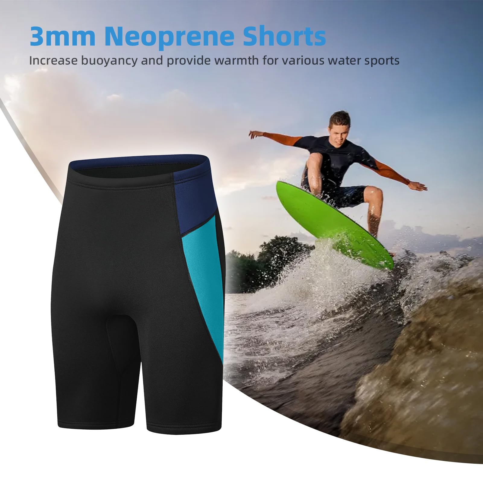 Short de plongée pour homme en néoprène 3 mm pour plongée, surf, sports nautiques, avec tuba et kayak