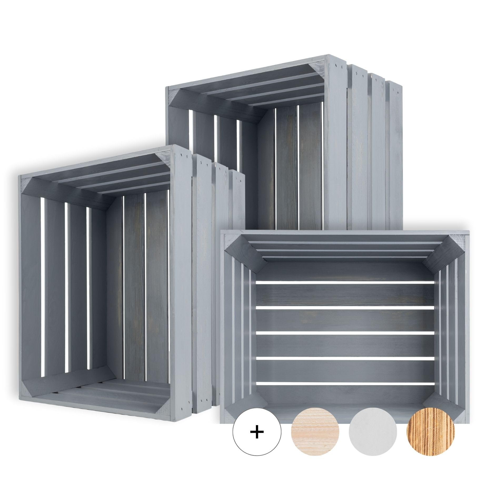 Creative Deco Grey 3 X Large Wooden Crate With Handles | 50X40x30cm | Keepsake Chest Storage Box Wooden Crates Gift Box | Vintage Farmhouse Display Basket