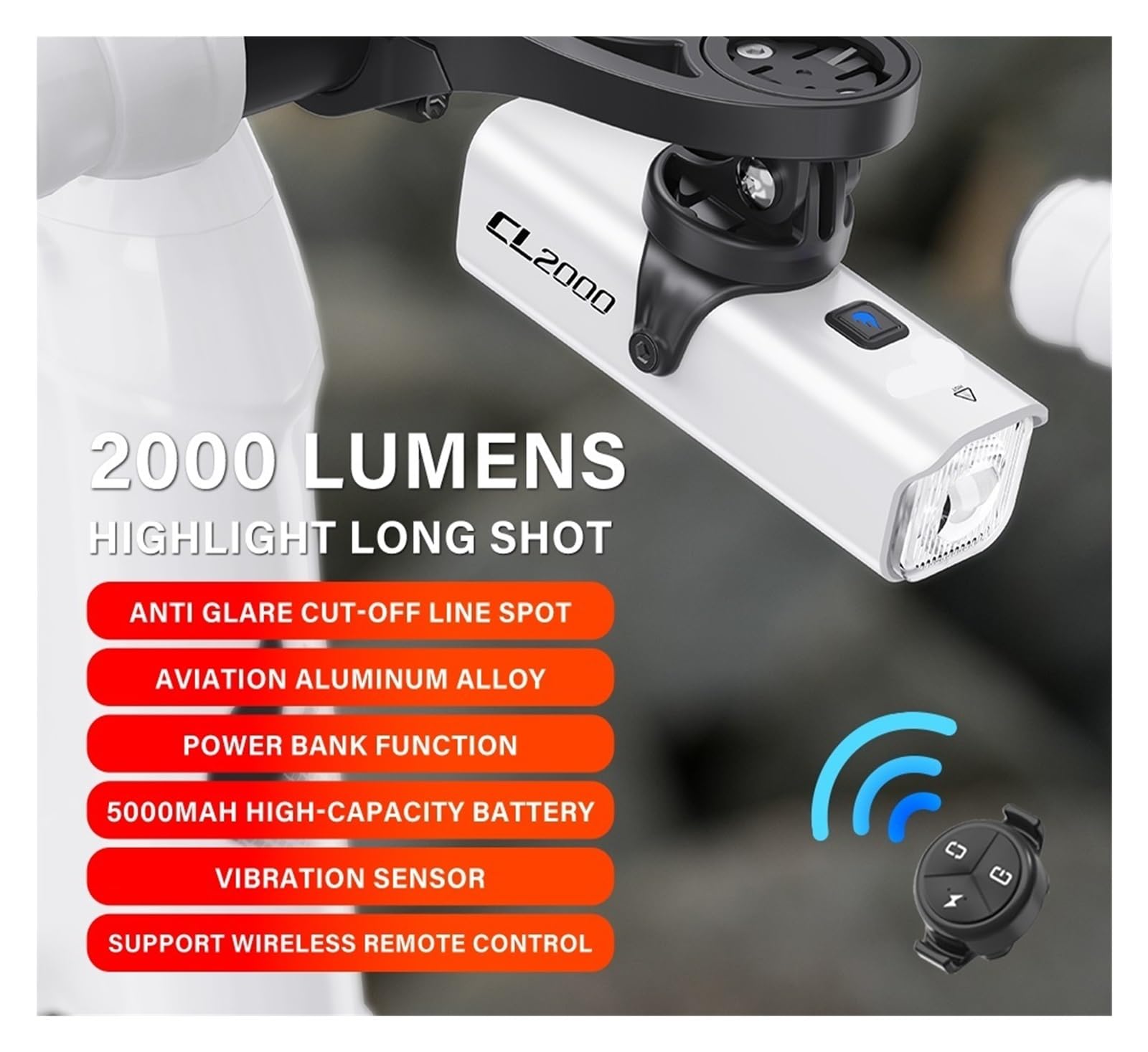 1 Uds CL2000 2000LM Faro de Bicicleta de línea de Corte
