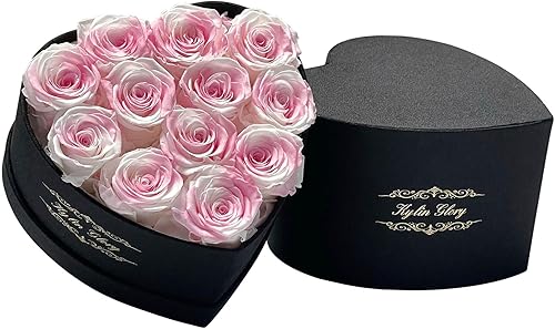 Kylin Glory Flores preservadas para entrega Prime  Ramo de rosas Forever de 12 piezas, diseño en forma de corazón, regalos para mamá, esposa o