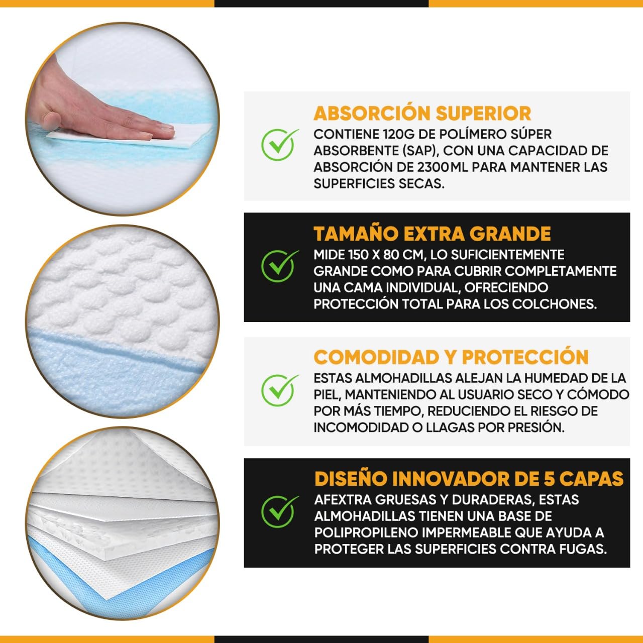 30 Pcs Empapadores Cama Adultos 80x150cm - Protector Cama Impermeable, Desechable Adultos y Bebés - Absorbente y Antideslizante - Pack de Empapadores Grandes para Incontinencia, Cama-Sofá