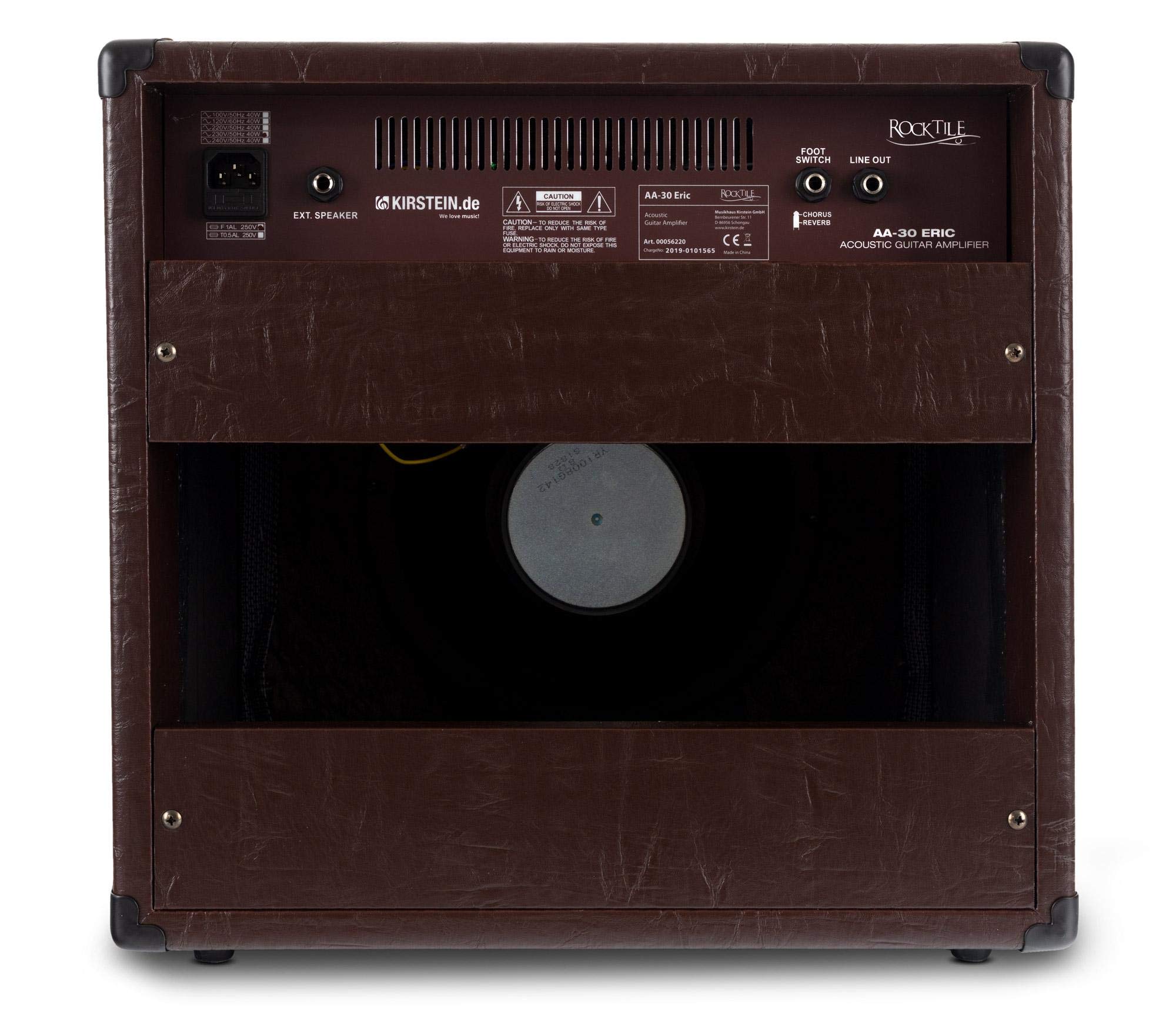 Rocktile AA-30 BN Eric Ampli Acoustique - 30 Watts - 2 Canaux (Micro et Guitare) - Haut-Parleur 10" + Tweeter 2,5" - Entrée AUX et Line Out - Effets Chorus et Reverb - Marron