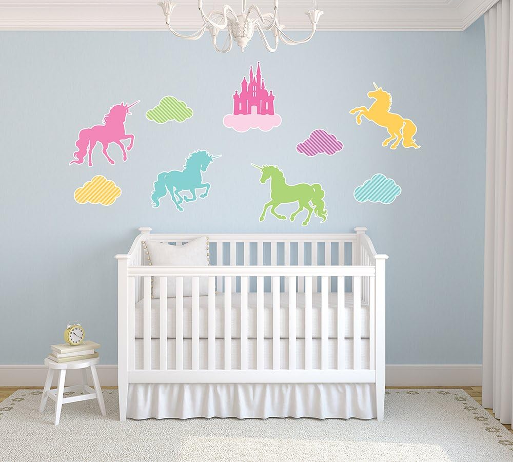 Unicorn Silhouette with Extras (Set 2) - Large Vinyl Peel and Stick Wall Decal Set