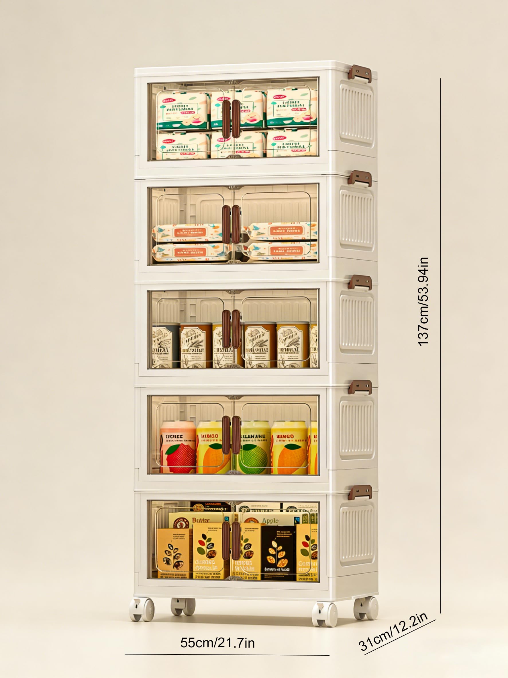 Caja de Almacenamiento Plegable con Tapa, 225L, Plástico de 5 Niveles, Contenedor Antipolvo y Antihumedad