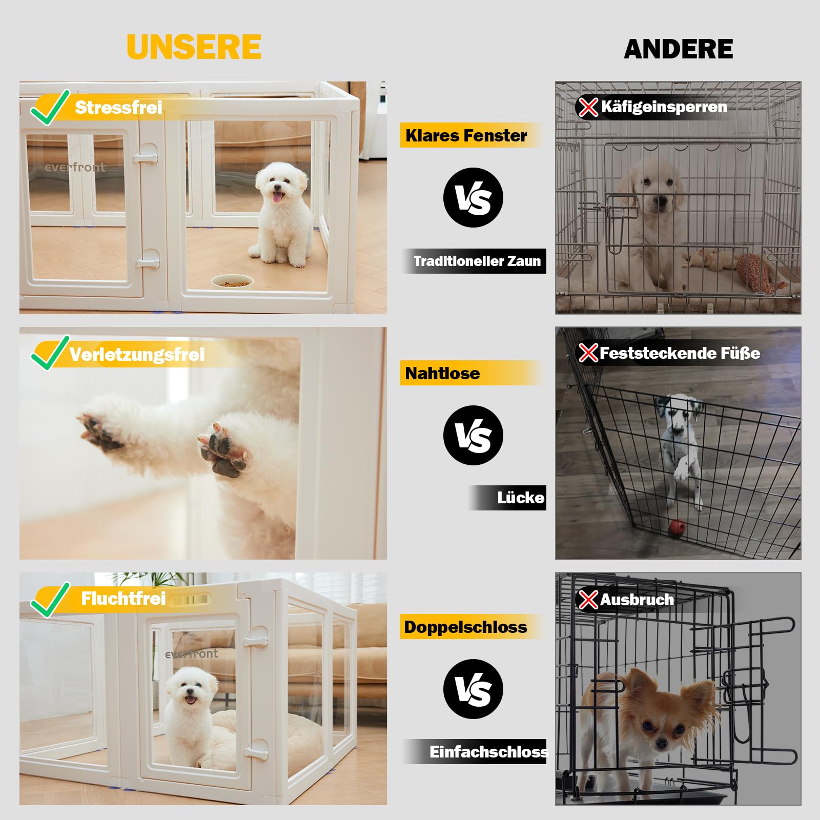 Klarer Acrylplastik Welpenlaufstall Hundespielplatz Innen, für Welpen, Katzen, Kaninchen, leicht montierbarer Welpenkäfig, Hundekennel, für kleine und mittlere Hunde (60 cm Hohe, 10 Stück)
