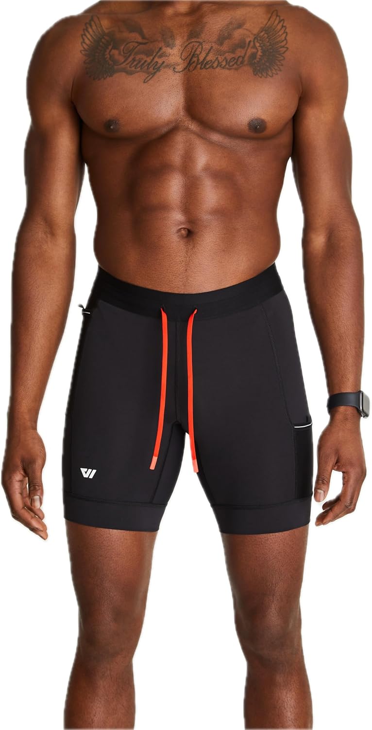 WOLACO Sprint Half Tight Compression Shorts with Phone Pocket for Men