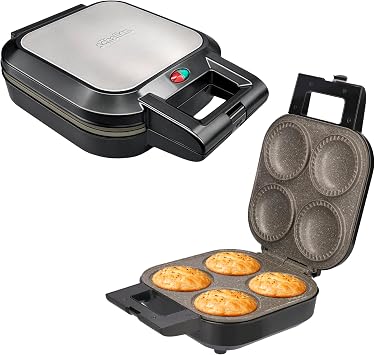 Schallen Electric Non-Stick Deep Fill Pie Maker Machine | Bake Traditional British Pies | Silver Stainless Steel | Locking Latch 4 Pie Maker