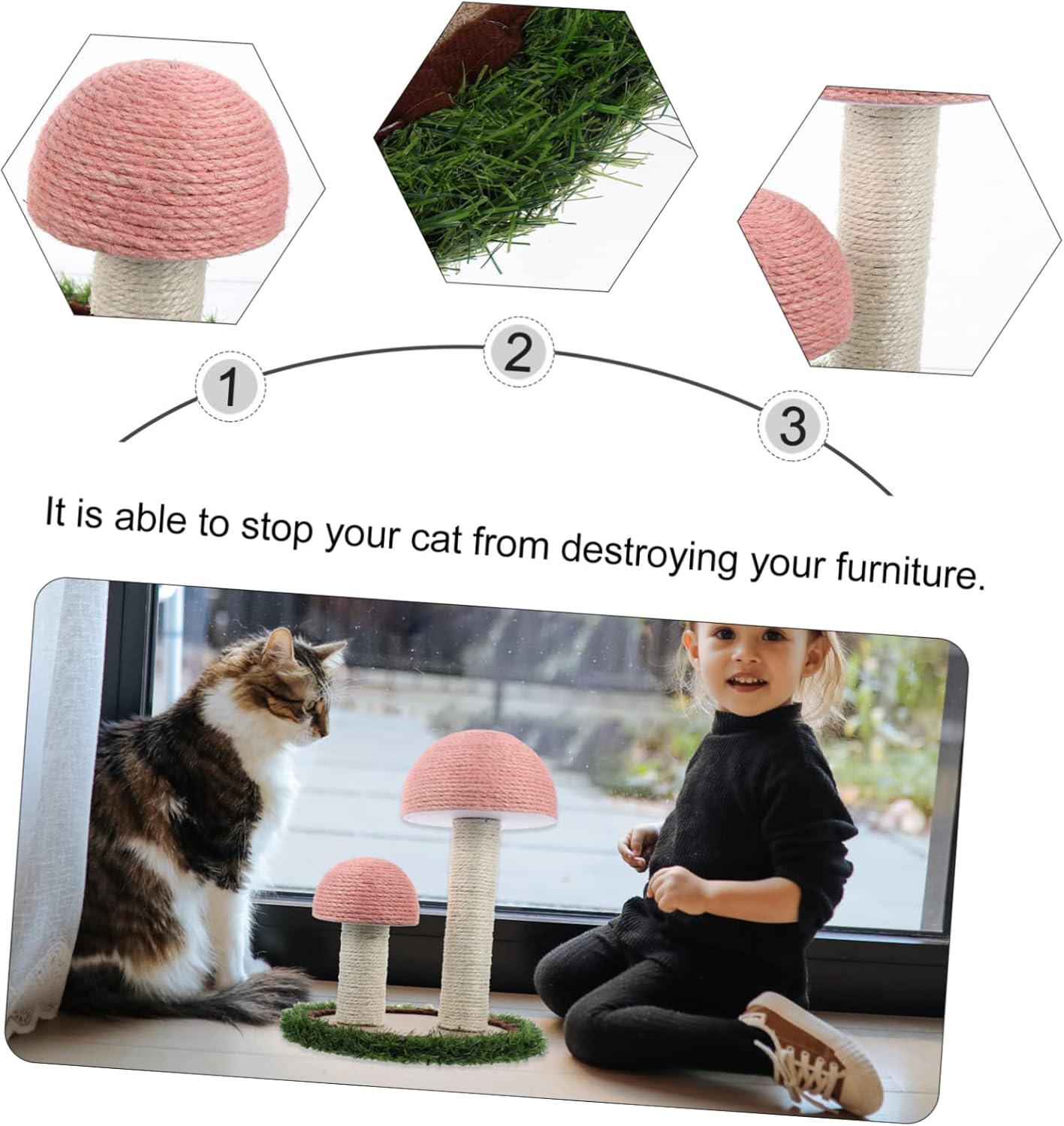 YARNOW Sisal Material Cat Climbing Tower Pet Scratch Board Cat Climber Scratching Post Mushroom Shape Kitten Toy